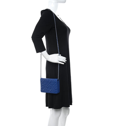 Chanel Caviar Camellia Embossed Wallet On Chain WOC Blue 2 of 14