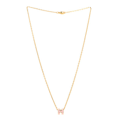 Hermes Lacquered Gold Mini Pop H Pendant Necklace Rose Dragee 3 of 7