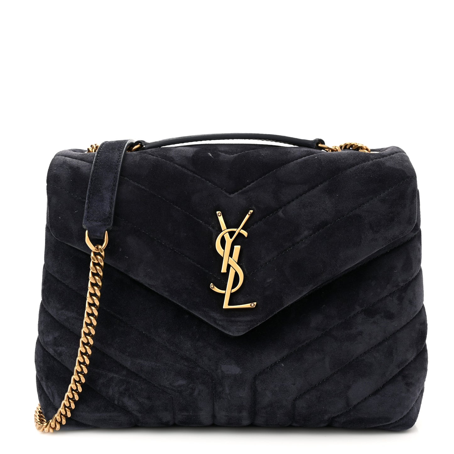 Suede Calfskin Y Quilted Monogram Small Loulou Chain Satchel Deep Marine