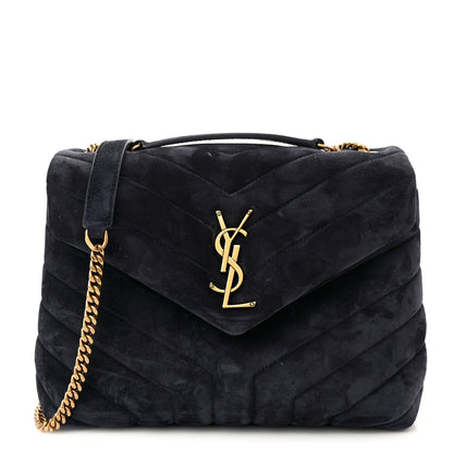 Saint Laurent Suede Calfskin Y Quilted Monogram Small Loulou Chain Satchel Deep Marine 1 of 11