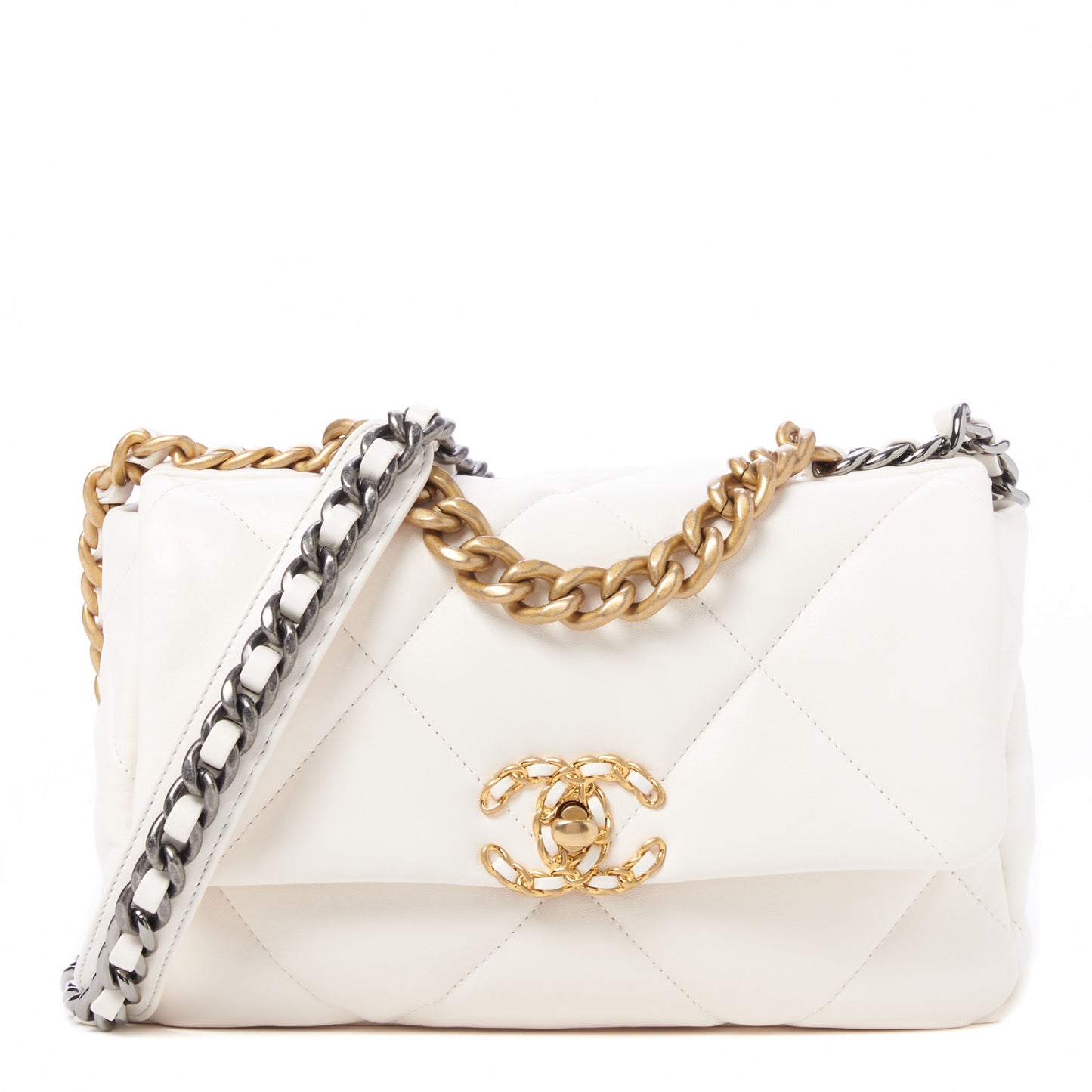 Lambskin Quilted Medium Chanel 19 Flap White