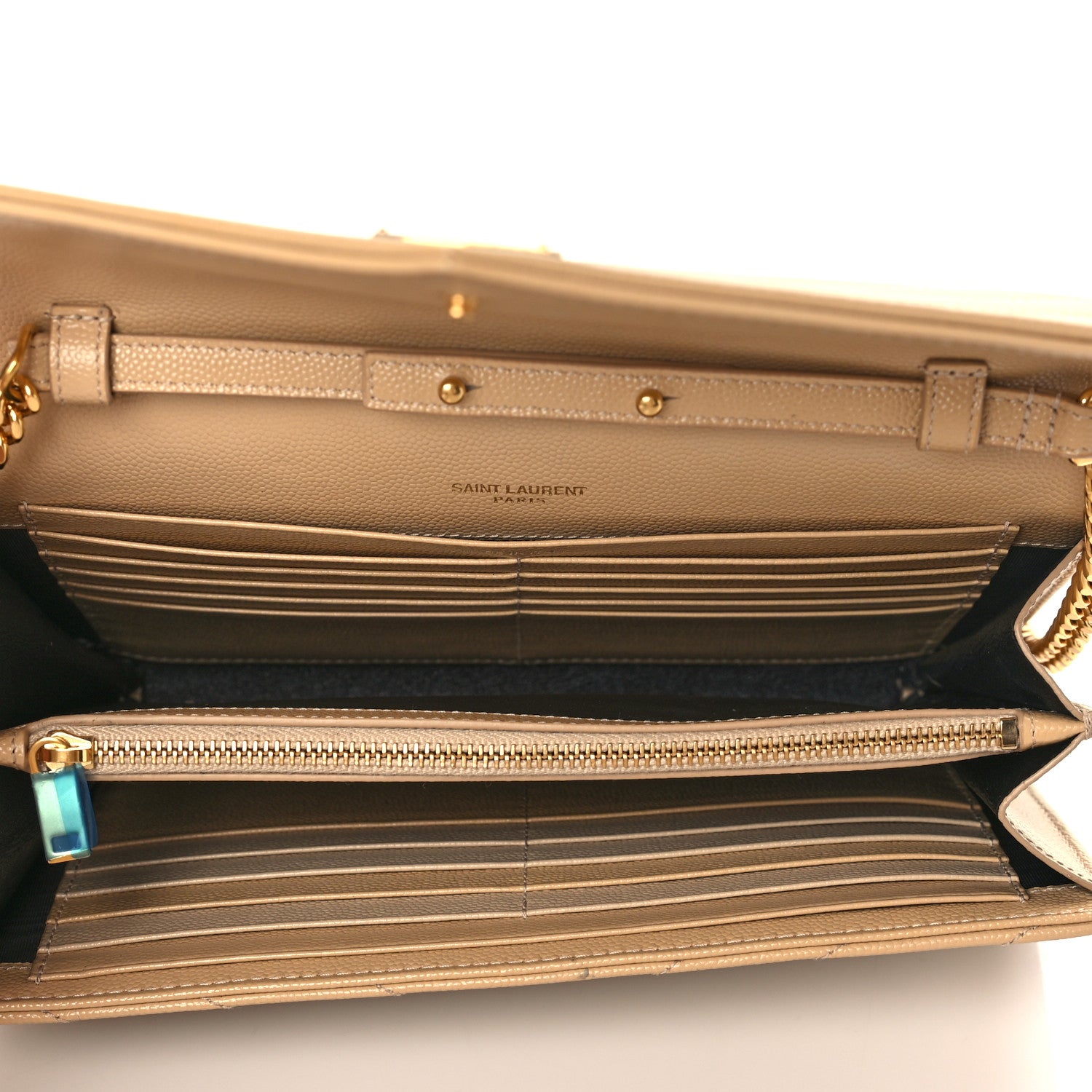 Saint Laurent Grain De Poudre Matelasse Chevron Monogram Chain Wallet Dark Latte 5 of 10