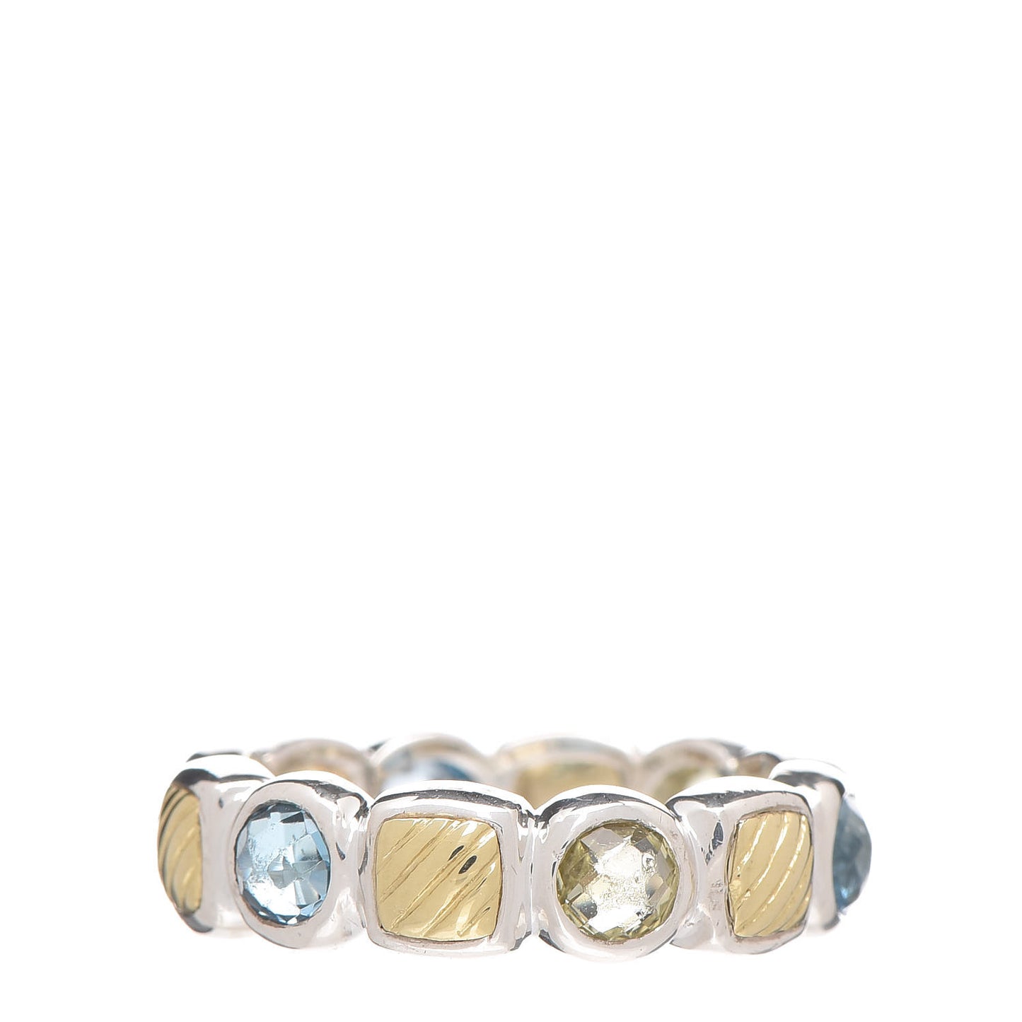 Sterling Silver 18K Yellow Gold Blue Topaz Citrine Chiclet Ring 52 6