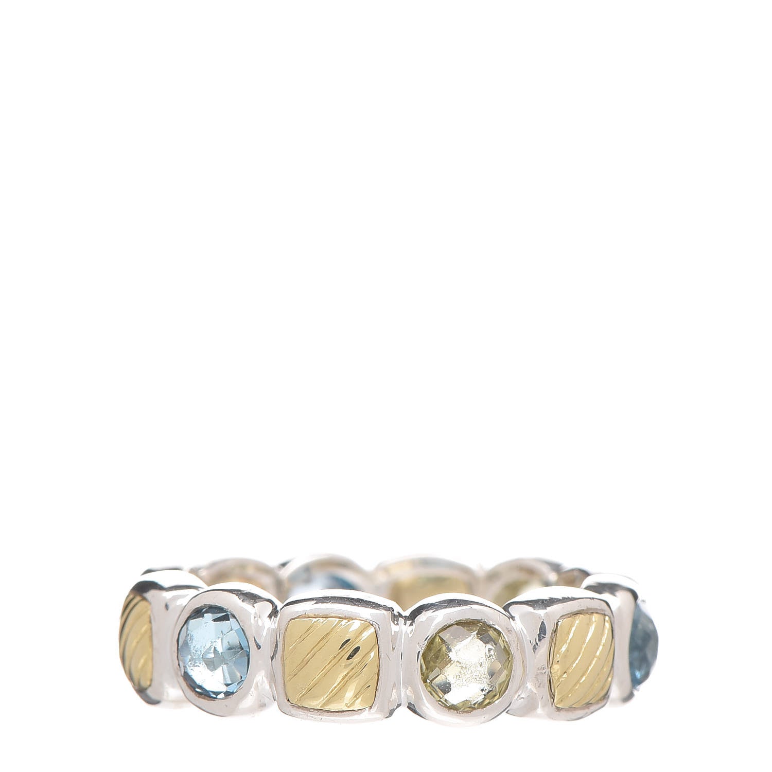 David Yurman Sterling Silver 18K Yellow Gold Blue Topaz Citrine Chiclet Ring 52 6 1 of 4