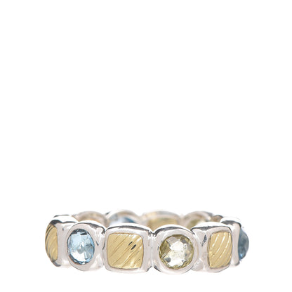David Yurman Sterling Silver 18K Yellow Gold Blue Topaz Citrine Chiclet Ring 52 6 1 of 4