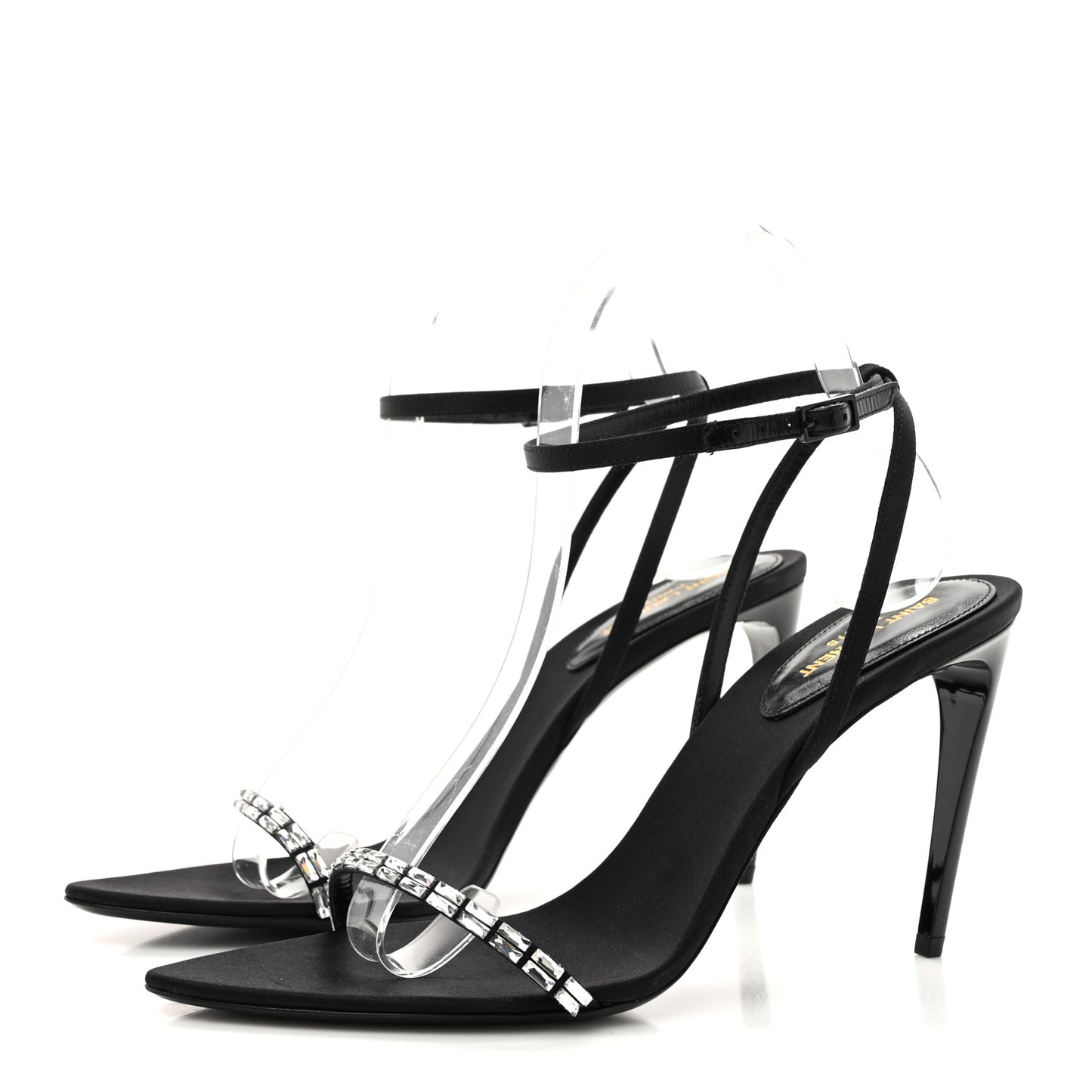 Crepe Satin Crystal New Nuit 90 Ankle Strap Sandals 38.5 Black