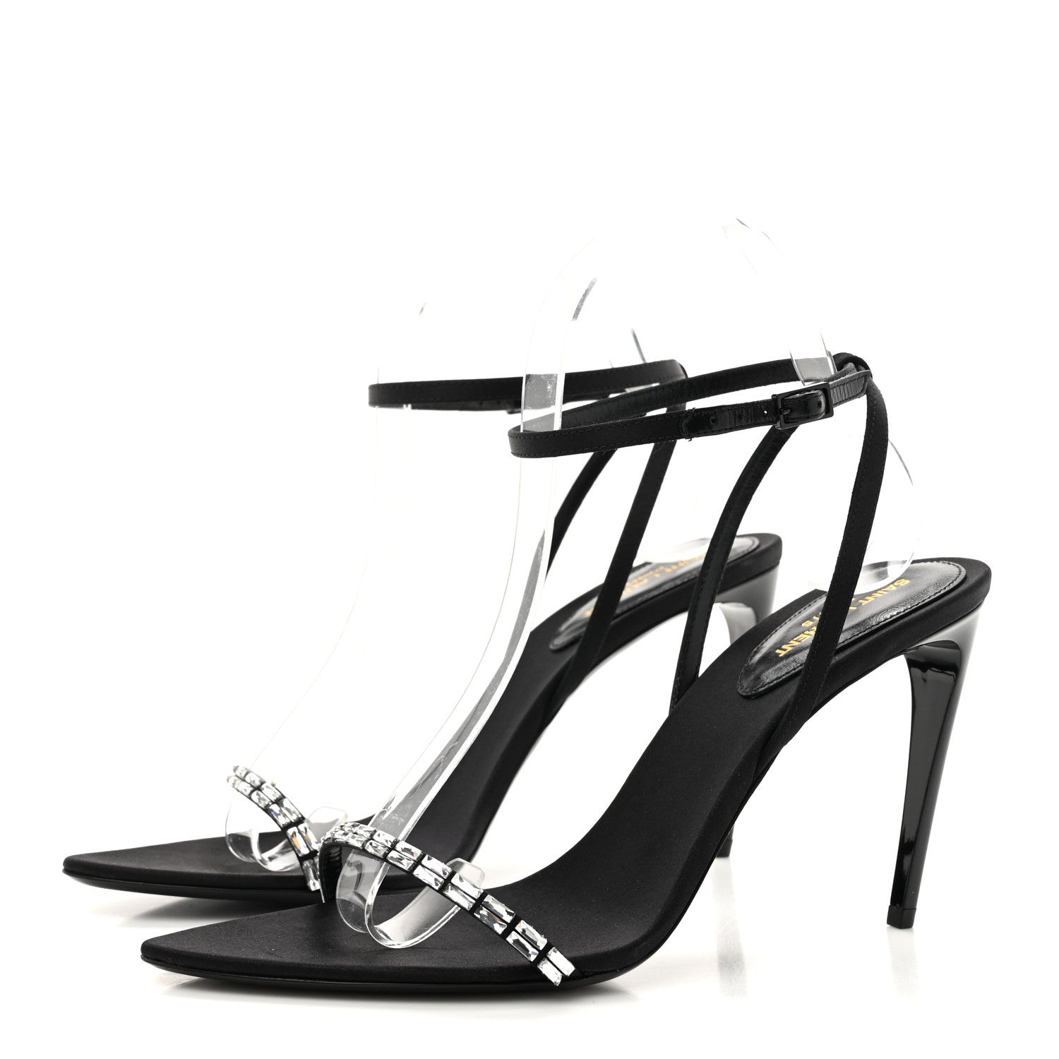 Saint Laurent Crepe Satin Crystal New Nuit 90 Ankle Strap Sandals 38.5 Black 4 of 10