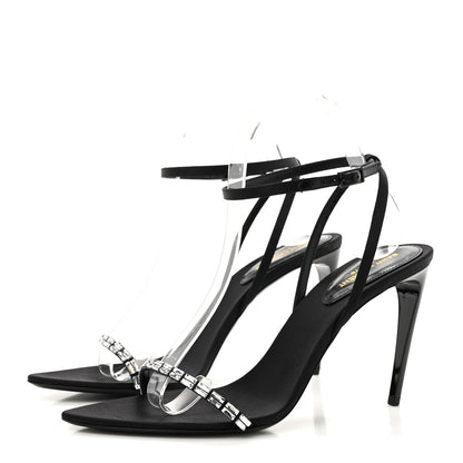 Saint Laurent Crepe Satin Crystal New Nuit 90 Ankle Strap Sandals 38.5 Black 4 of 10