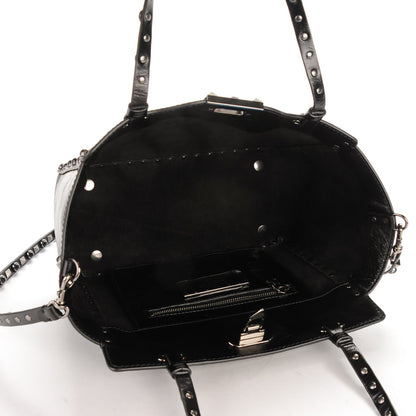 Valentino Garavani Craquele Calfskin Small Rockstud Rolling Tote Black 5 of 7