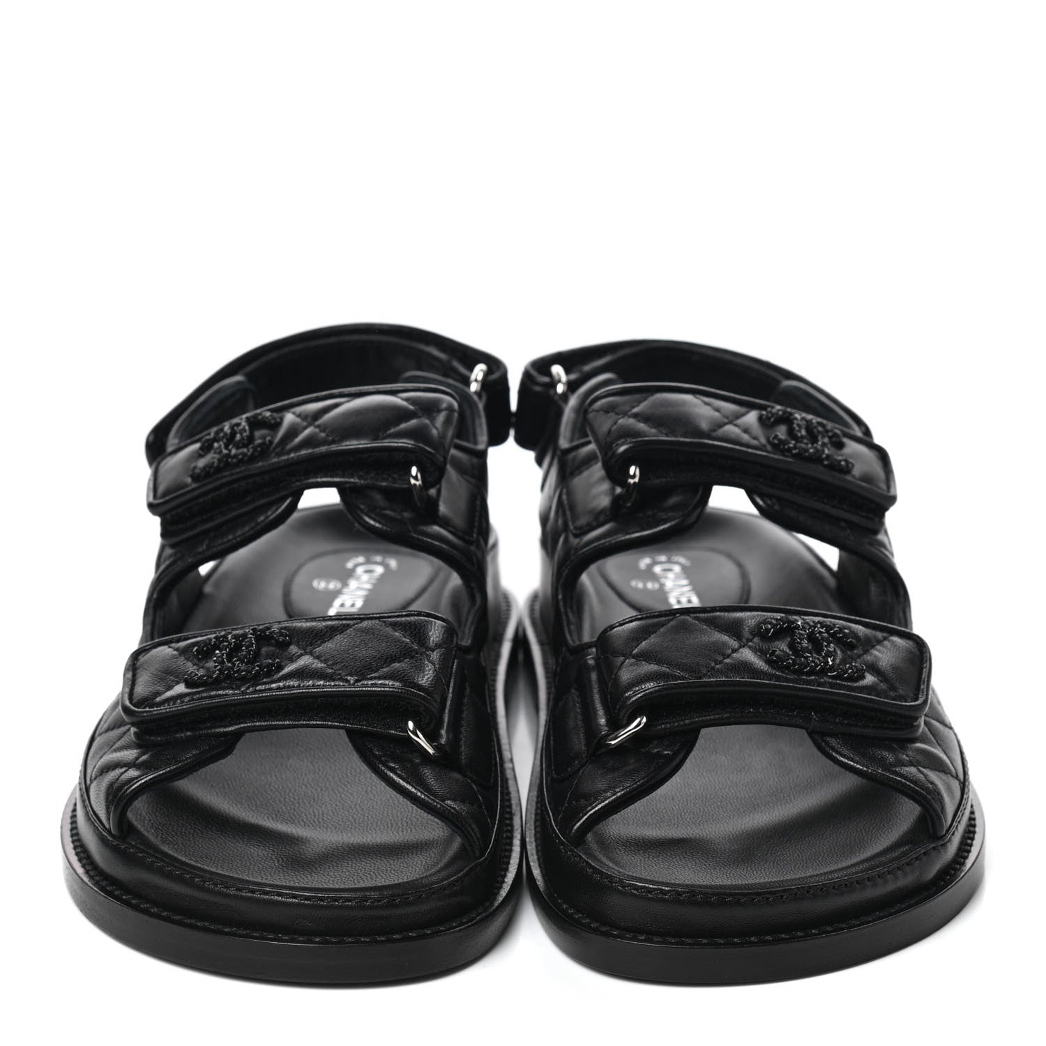 Chanel Lambskin Velcro Dad Sandals 36 Black 2 of 8