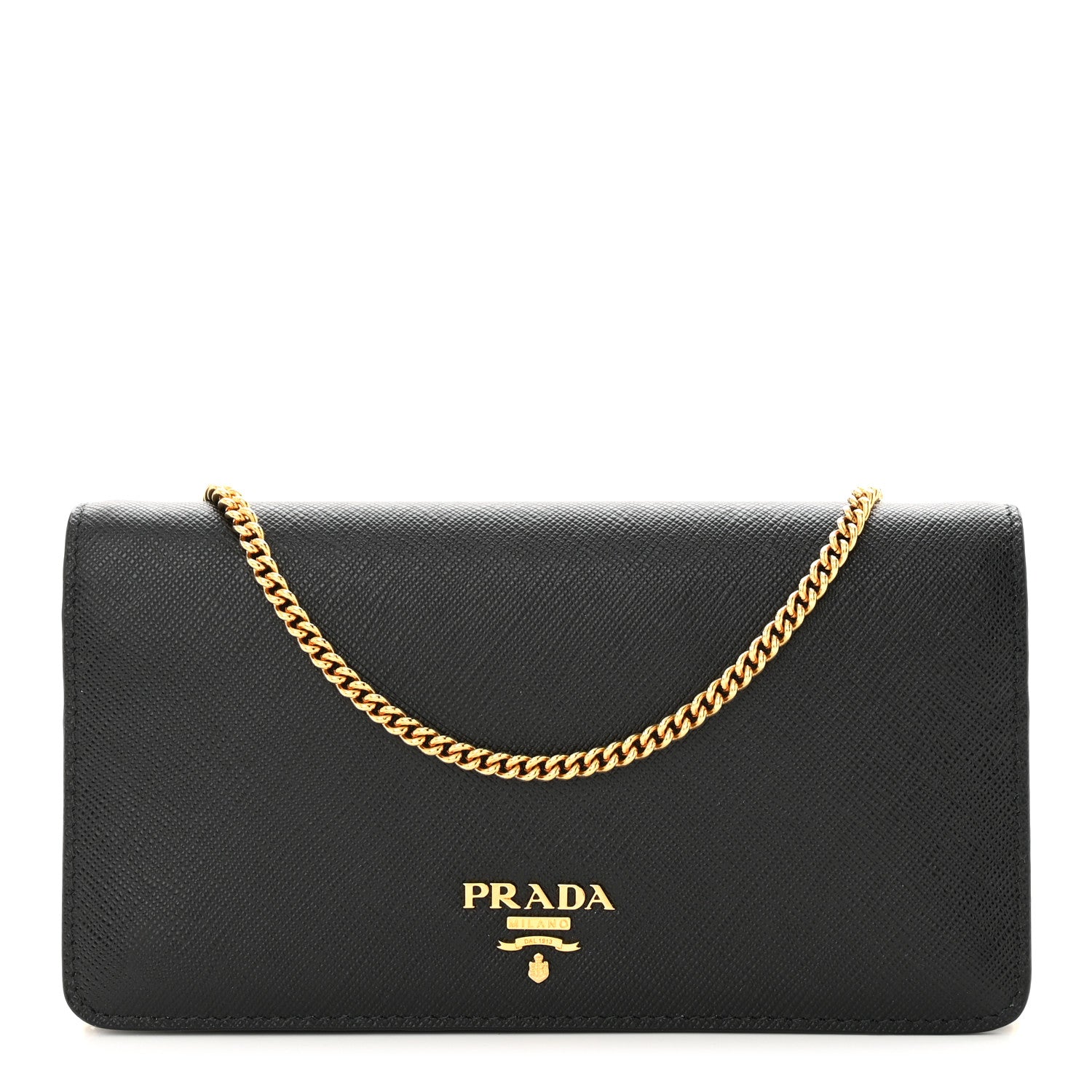 Prada Saffiano Metal Phone Wristlet Crossbody Wallet Black 1 of 10