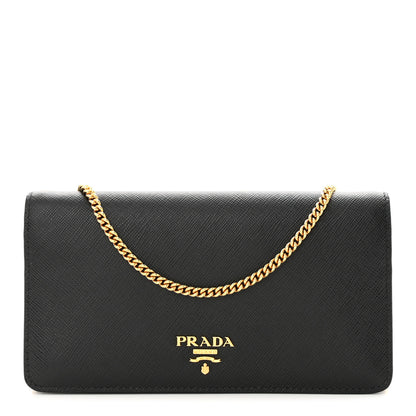 Prada Saffiano Metal Phone Wristlet Crossbody Wallet Black 1 of 10