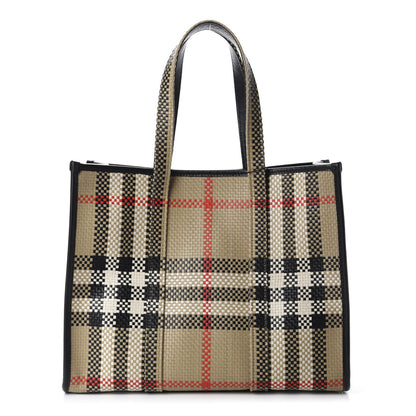 Burberry Calfskin Woven Vintage Check East West Book Tote 1 of 9