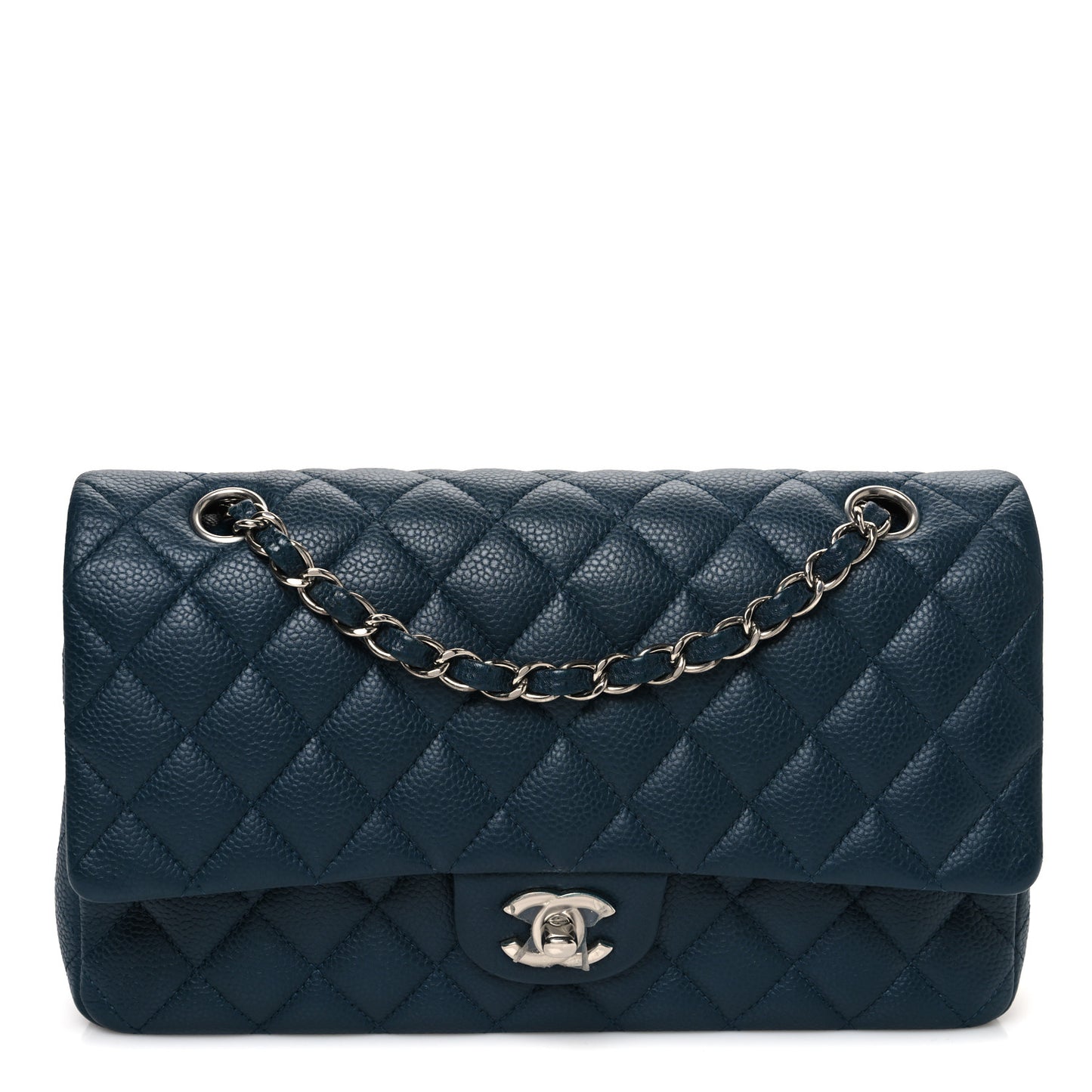 Caviar Quilted Medium Double Flap Dark Blue