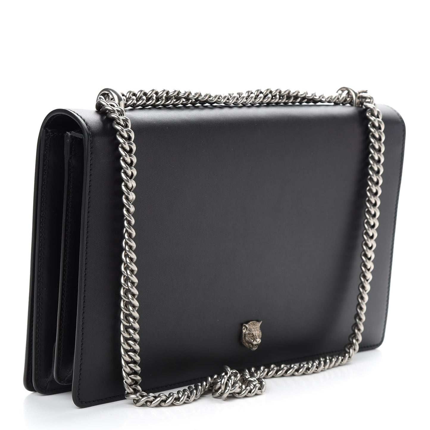 Calfskin Embossed XL Chain Strap Shoulder Bag Black