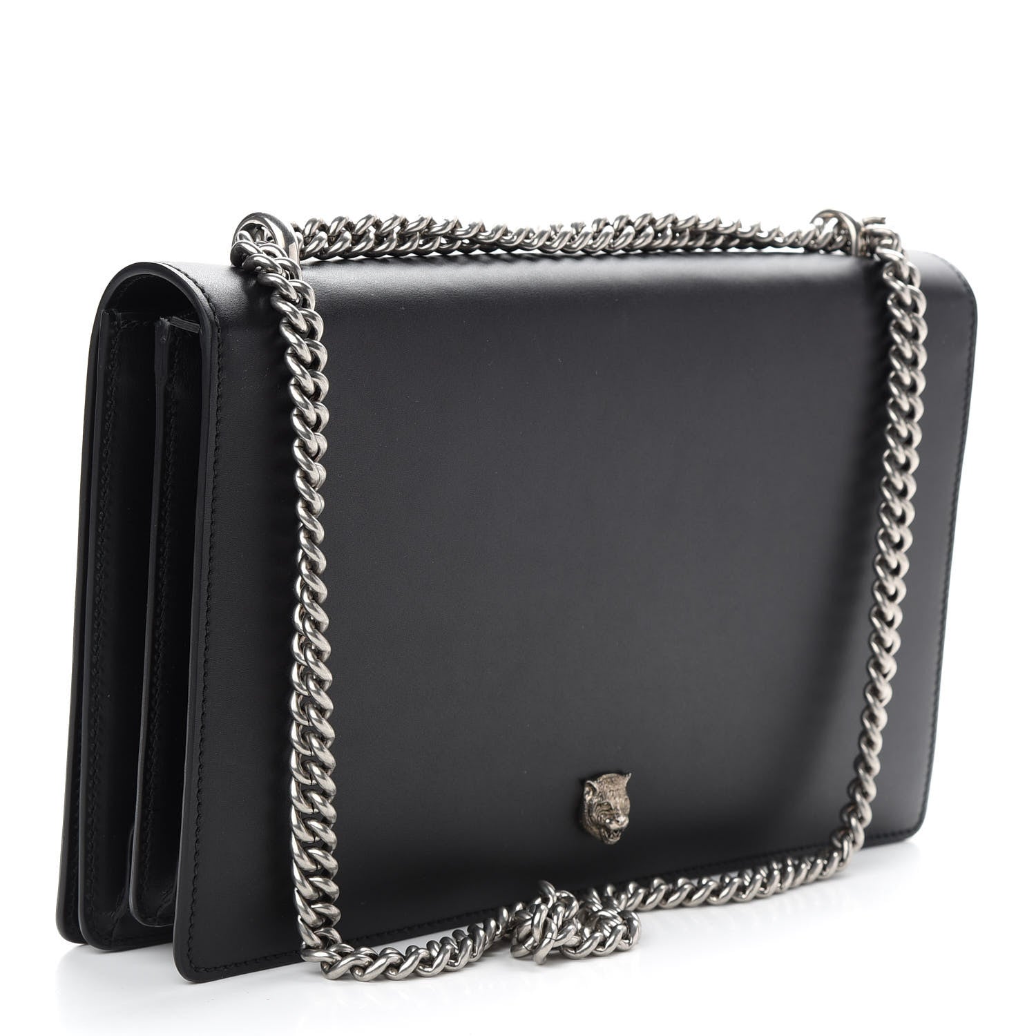 Gucci Calfskin Embossed XL Chain Strap Shoulder Bag Black 3 of 10
