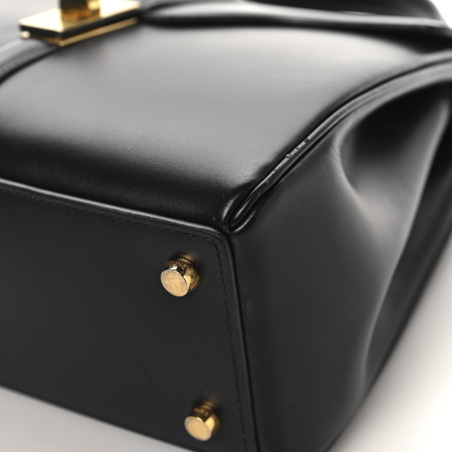 Satinated Calfskin Small 16 Top Handle Bag Black