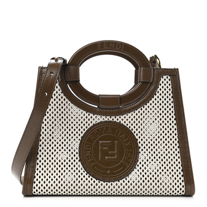 Fendi Vitello Liberty Glossy Lambskin Perforated Small Runaway Shopper Tote White Ice Rust Maya 1 of 11