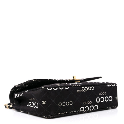Chanel Canvas Coco Printed Quilted Medium Double Flap Black White 4 of 13