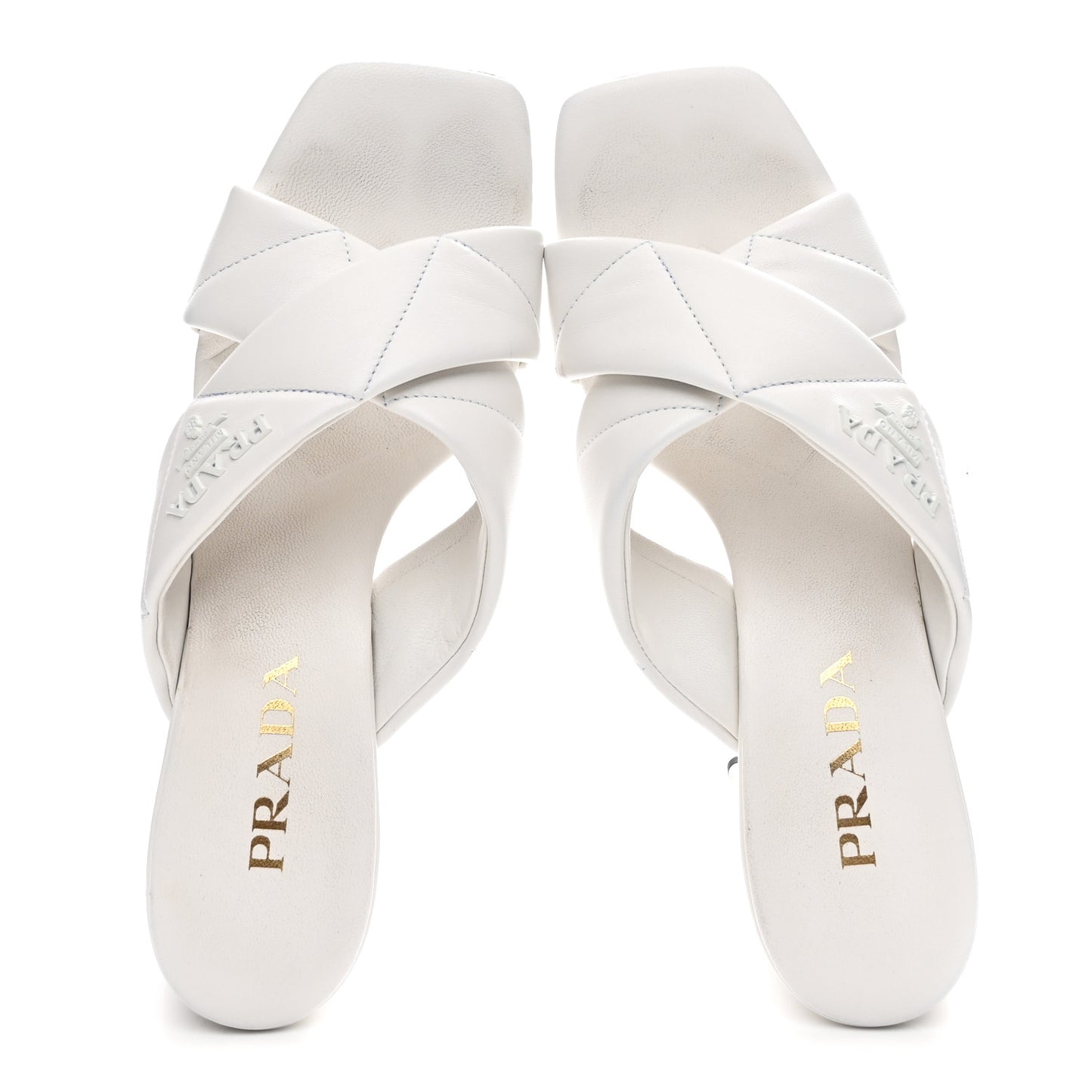 Nappa Logo Quilted Crisscross 65mm Block Heel Slide Sandals 39.5 White