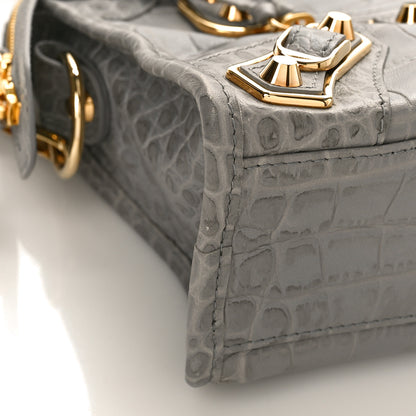 Balenciaga Calfskin Crocodile Embossed Gold Metallic Edge Hardware Mini City Haussmannien 7 of 8