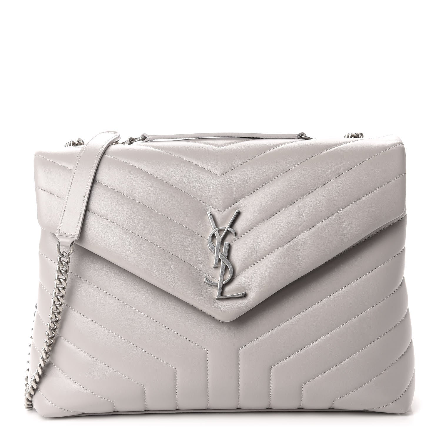 Saint Laurent Calfskin Y Quilted Monogram Medium Loulou Chain Satchel Granite 1 of 11