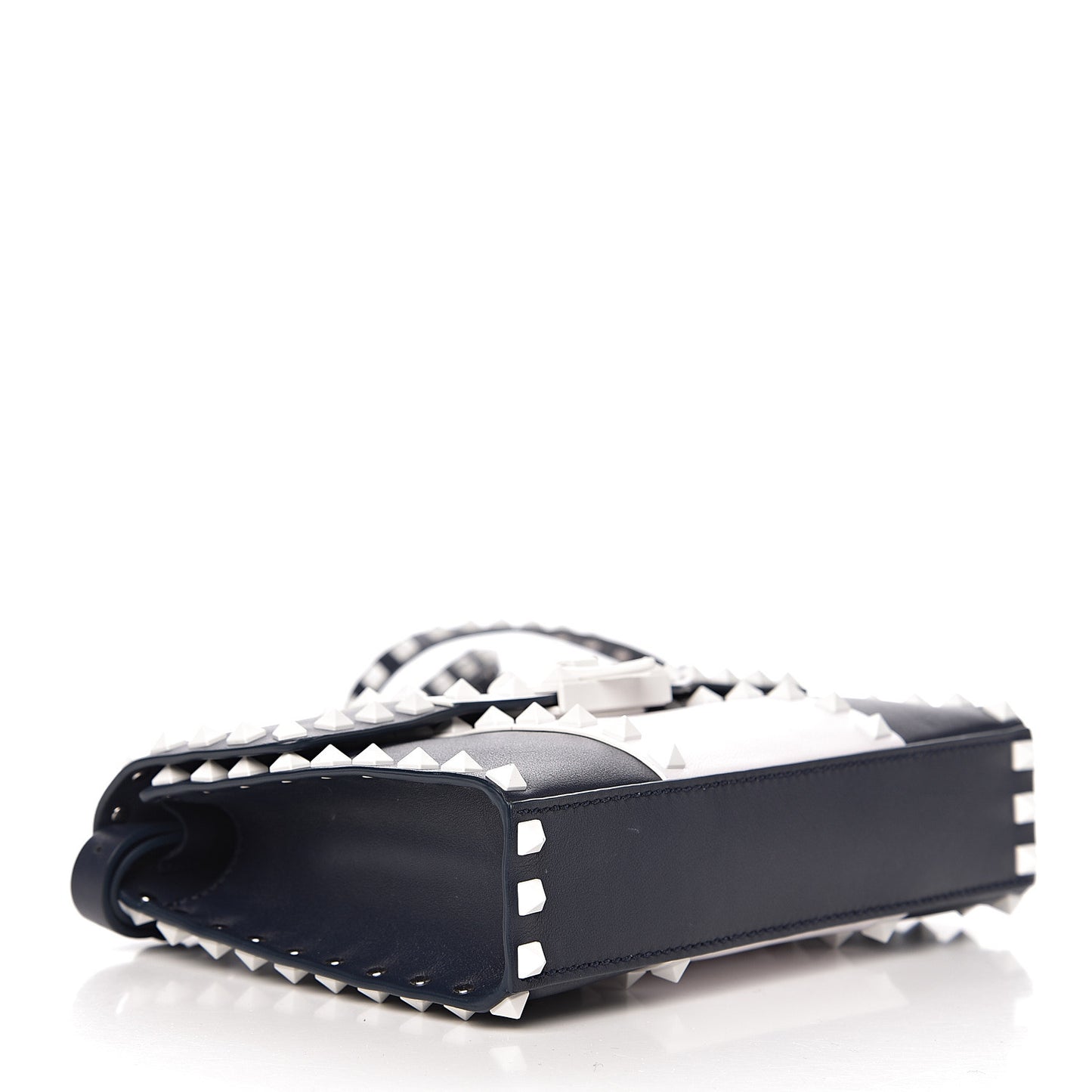 Vitello Colorblock Medium Free Rockstud Flip Lock Crossbody Bag Marine White