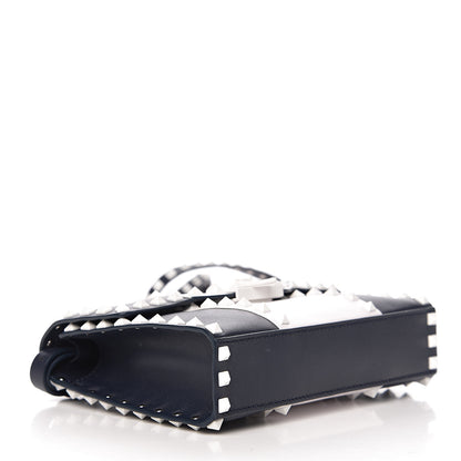 Valentino Garavani Vitello Colorblock Medium Free Rockstud Flip Lock Crossbody Bag Marine White 3 of 8