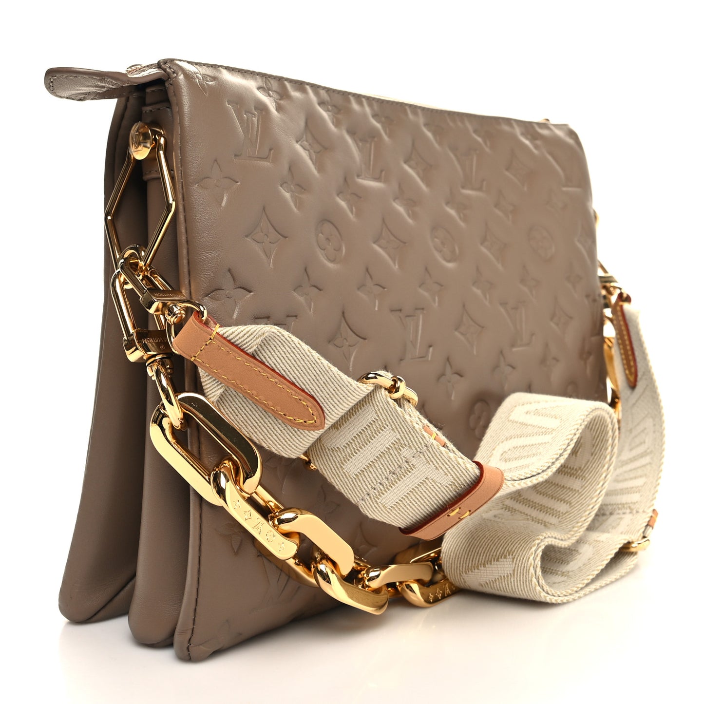 Lambskin Embossed Monogram Coussin MM Taupe