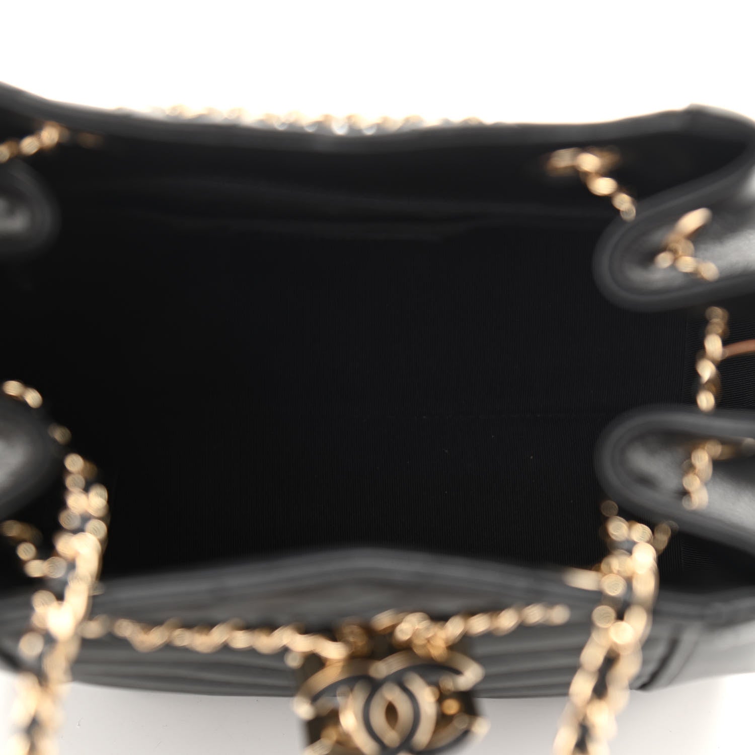 Chanel Calfskin Chevron Quilted Small CC Chain Bucket Drawstring Bag Black 5 of 10