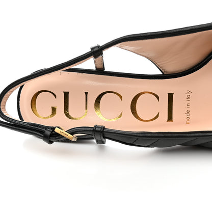 Gucci Nappa Charlotte Chevron Matelasse Double G 75mm Slingback Pumps 36 Black 7 of 14