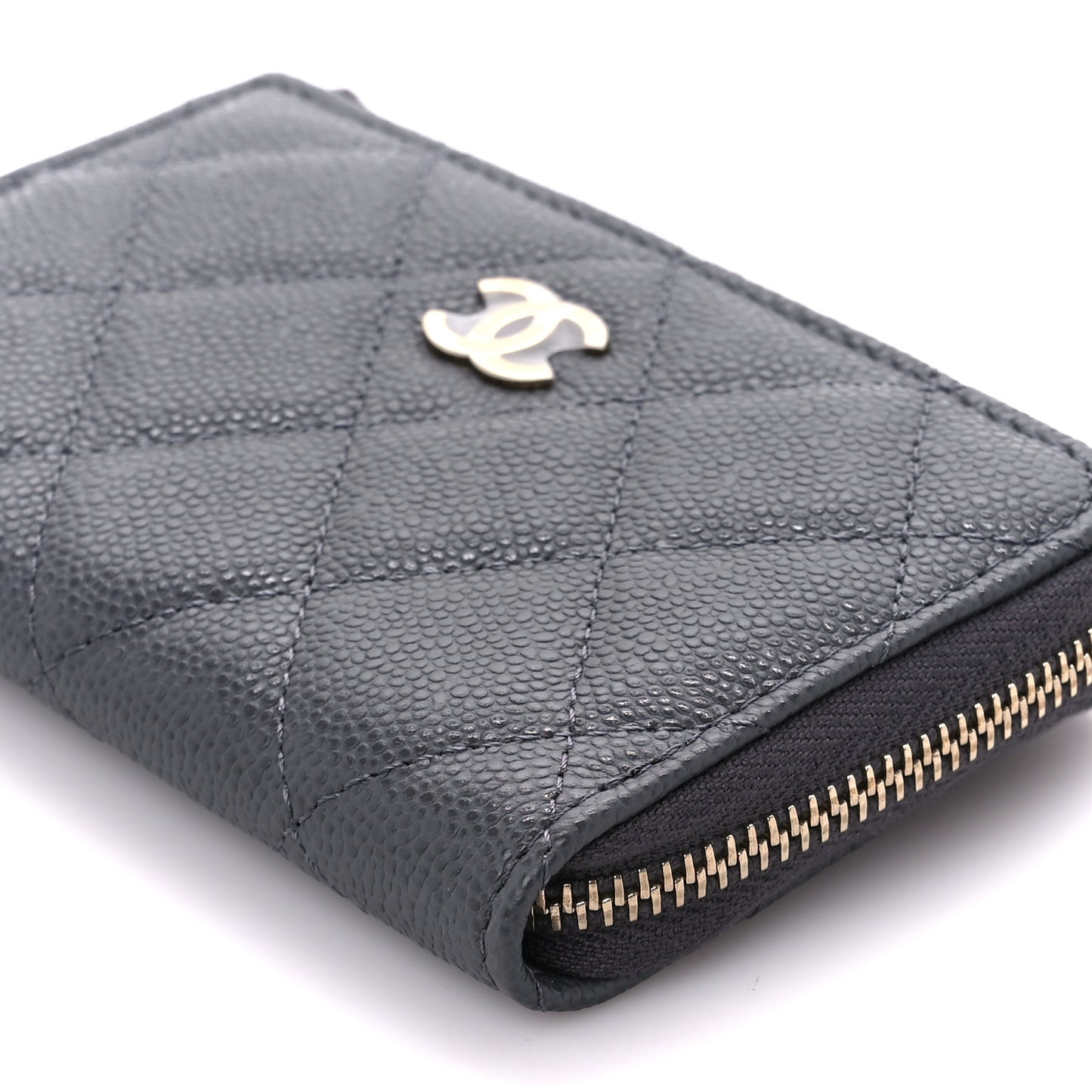 Caviar Quilted Zipped Key Holder Case Gray