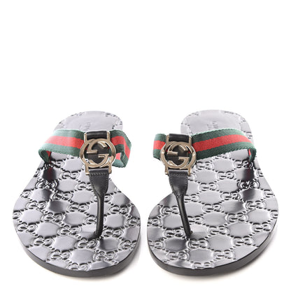Gucci Nylon Guccissima Web Womens Thong Sandals 38 Green Red Black 3 of 7