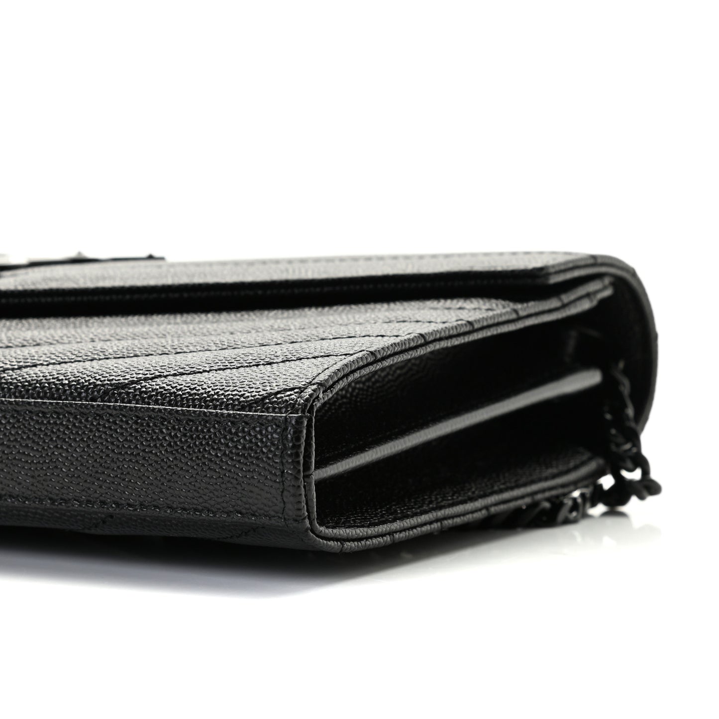 Grain De Poudre Matelasse Chevron Monogram Chain Wallet Black