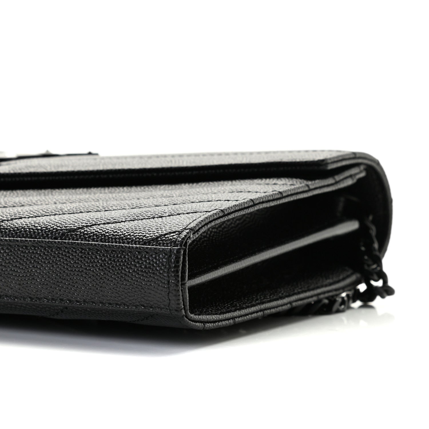 Saint Laurent Grain De Poudre Matelasse Chevron Monogram Chain Wallet Black 9 of 10