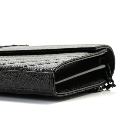 Saint Laurent Grain De Poudre Matelasse Chevron Monogram Chain Wallet Black 9 of 10
