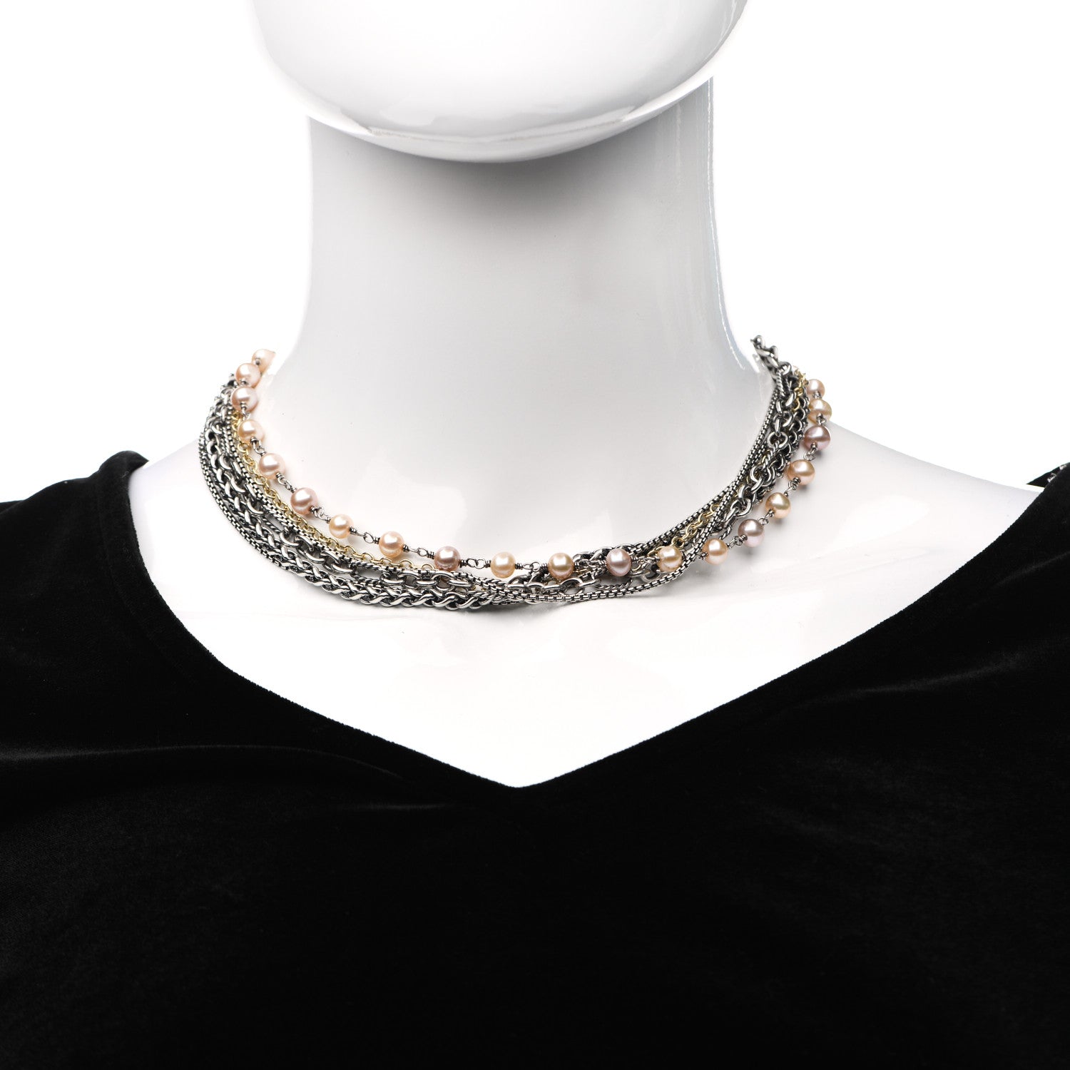 David Yurman Sterling Silver 18K Yellow Gold Pearl Multi Chain Necklace 2 of 4