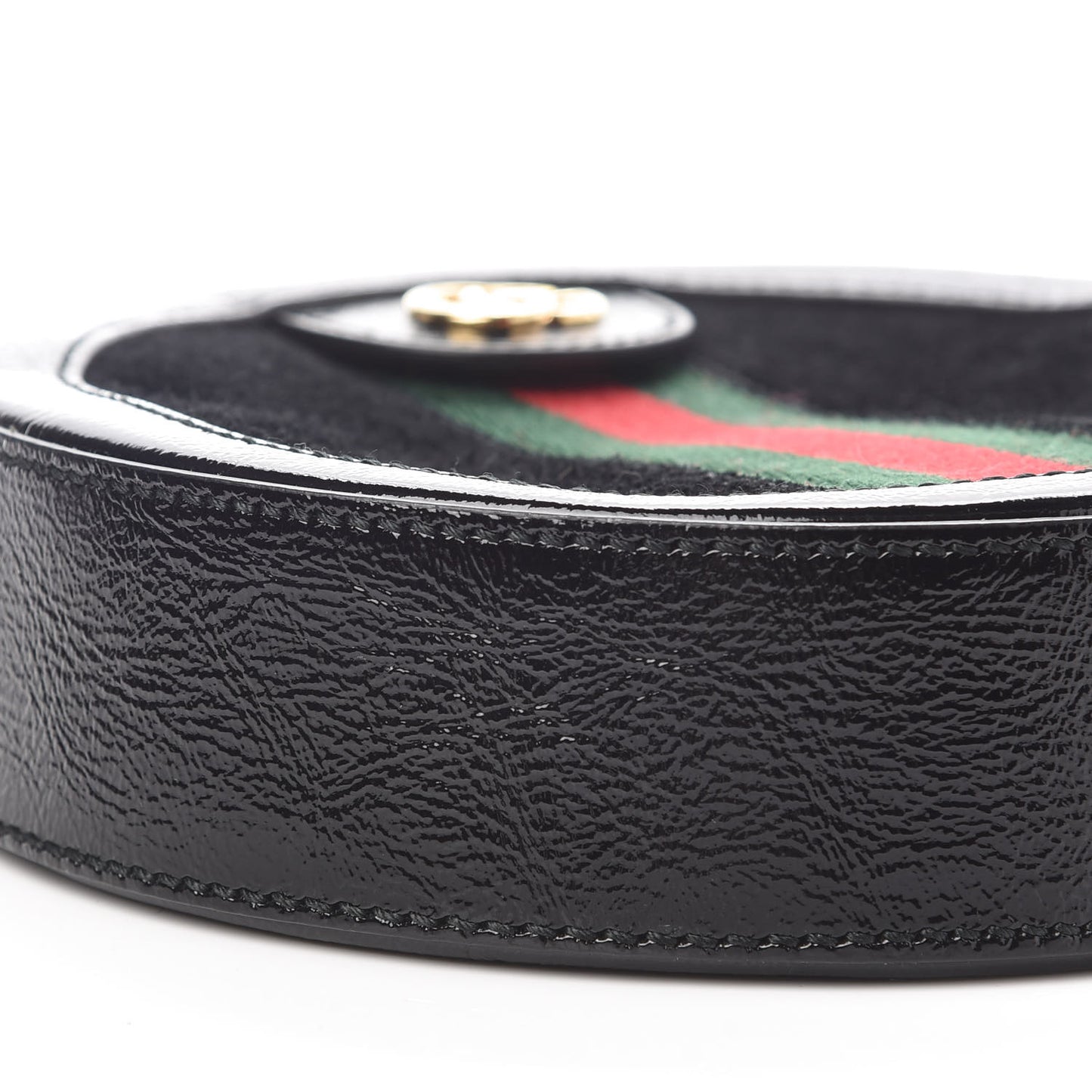 Suede Patent Web Mini Ophidia Round Shoulder Bag Black