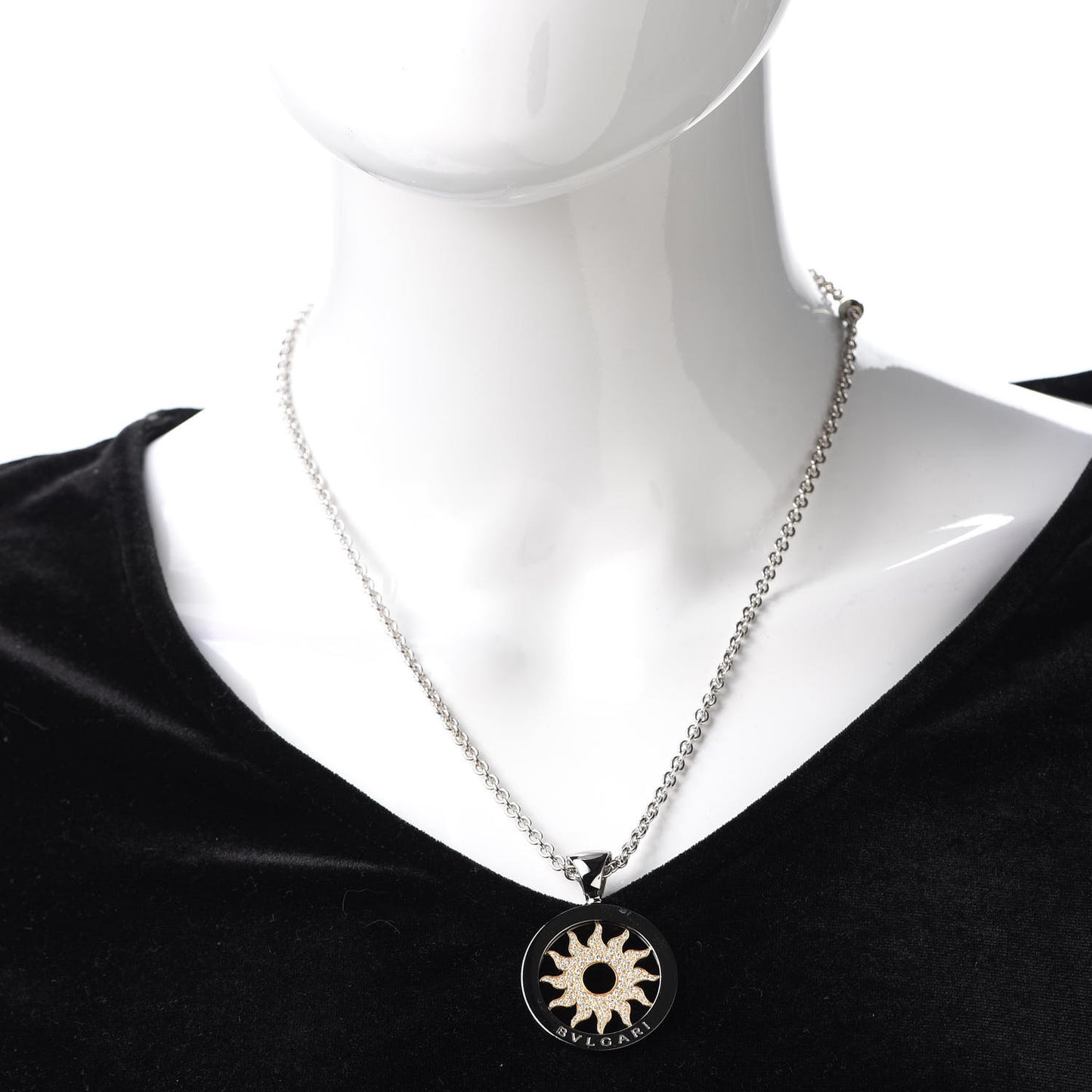 Stainless Steel 18K Yellow Gold Diamond Large Tondo Sun Pendant Necklace