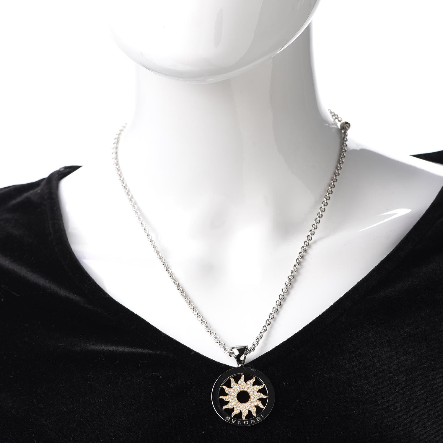 Bulgari Stainless Steel 18K Yellow Gold Diamond Large Tondo Sun Pendant Necklace 2 of 4