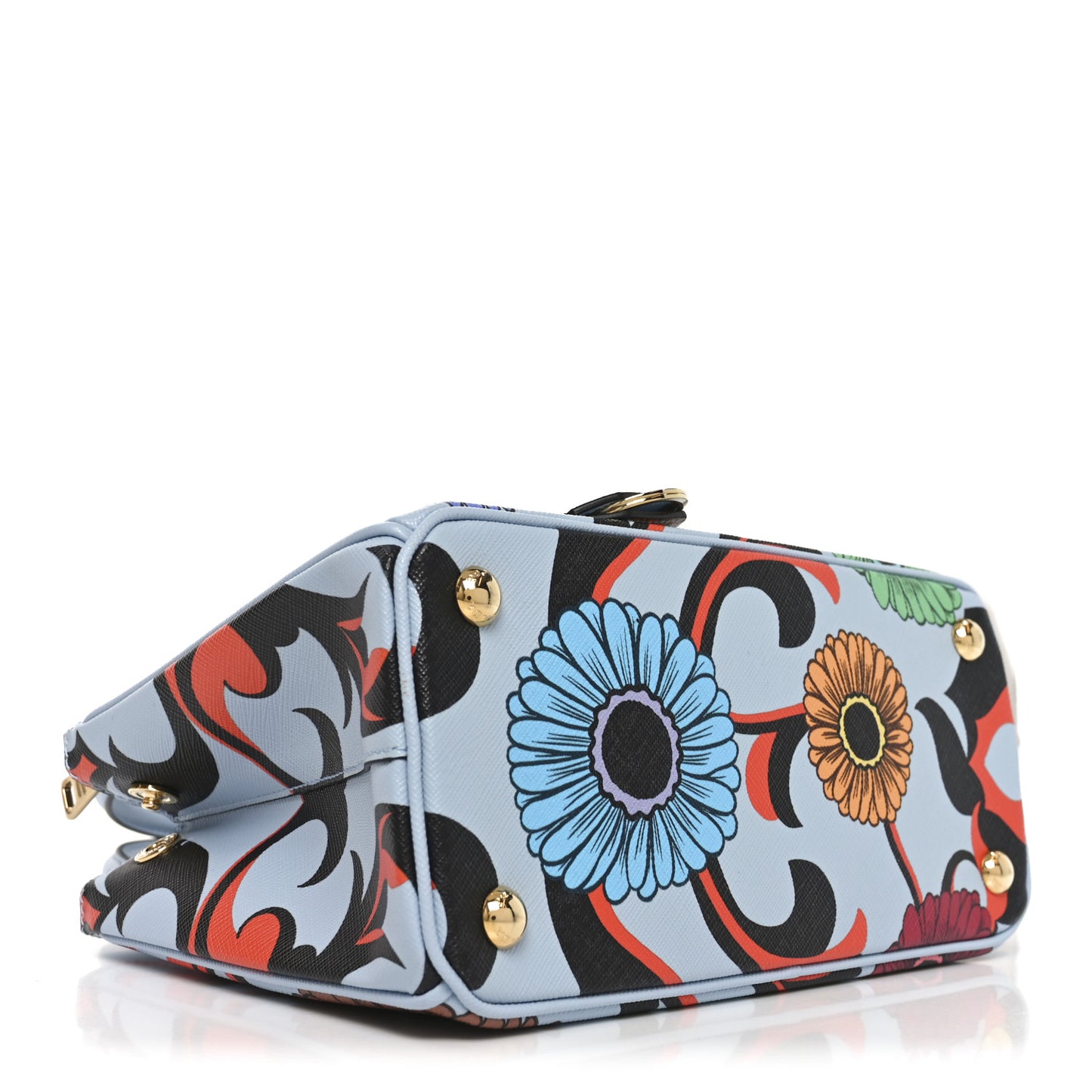 Saffiano Lux Floral Print Small Galleria Double Zip Tote Celeste