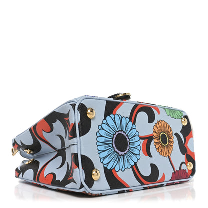 Prada Saffiano Lux Floral Print Small Galleria Double Zip Tote Celeste 4 of 9