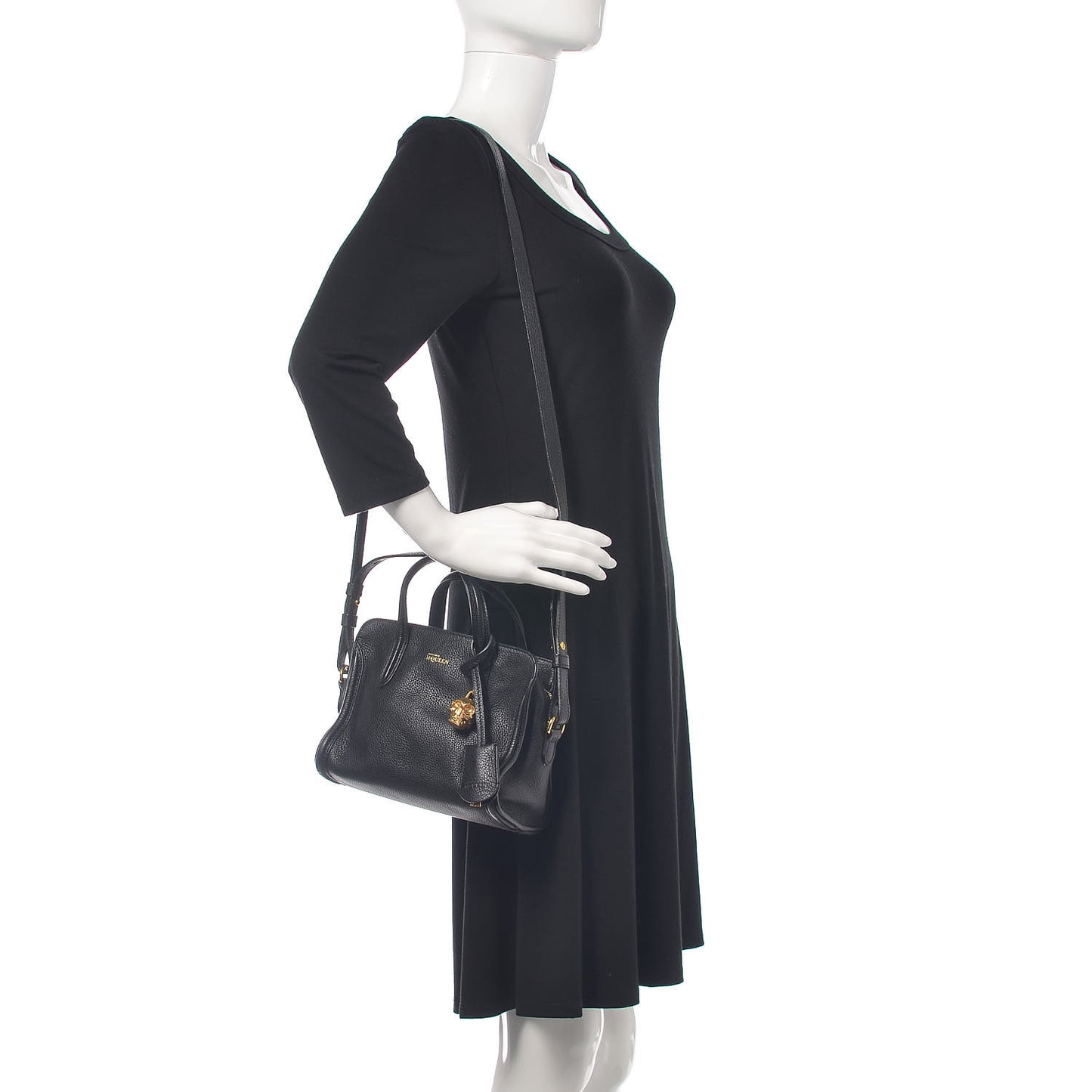 Pebbled Calfskin Mini Padlock Tote Black