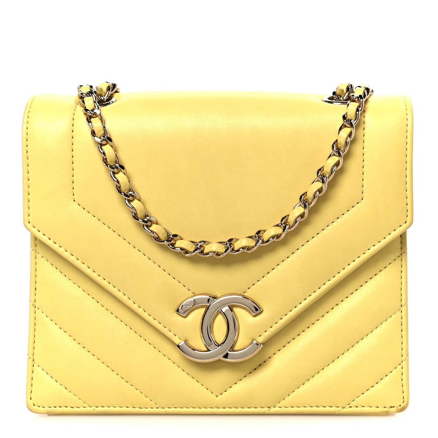 Calfskin Quilted Chevron Small Envelope Flap Yellow