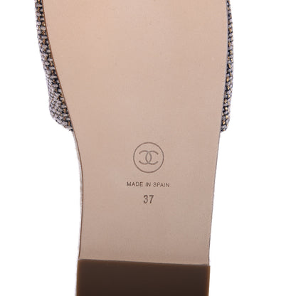 Chanel Metallic Tweed CC Espadrille Slip On Sandals 37 Beige Black 9 of 10