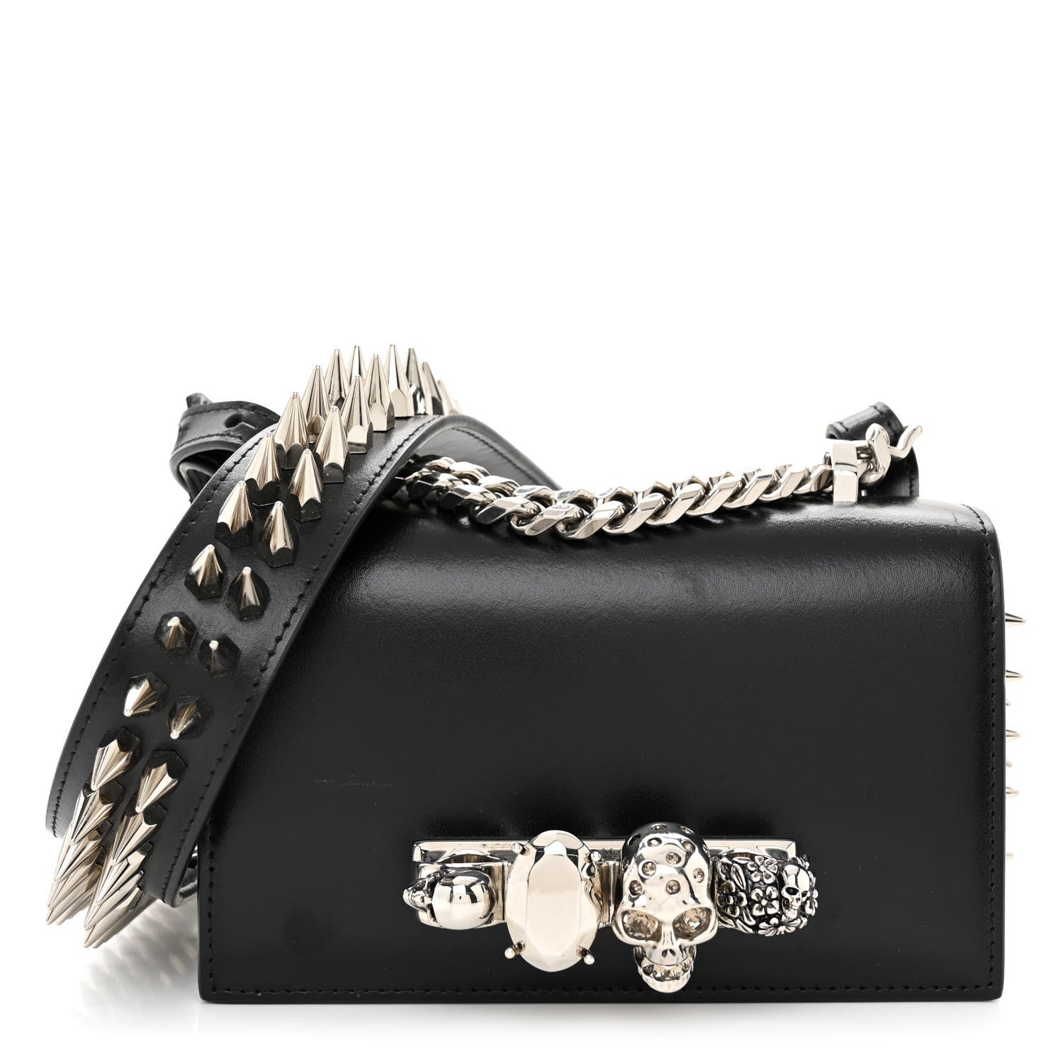 Alexander McQueen Calfskin Studded Jeweled Mini The Biker Knuckle Satchel Black 1 of 10