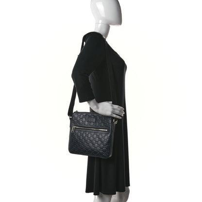 Gucci Guccissima Signature Medium Flat Messenger Bag Blue 2 of 10