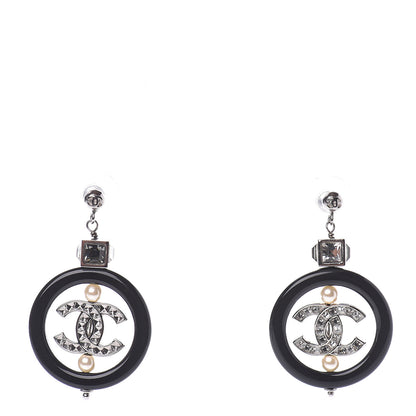 Chanel Baguette Crystal Pearl CC Drop Earrings Black Silver 1 of 5