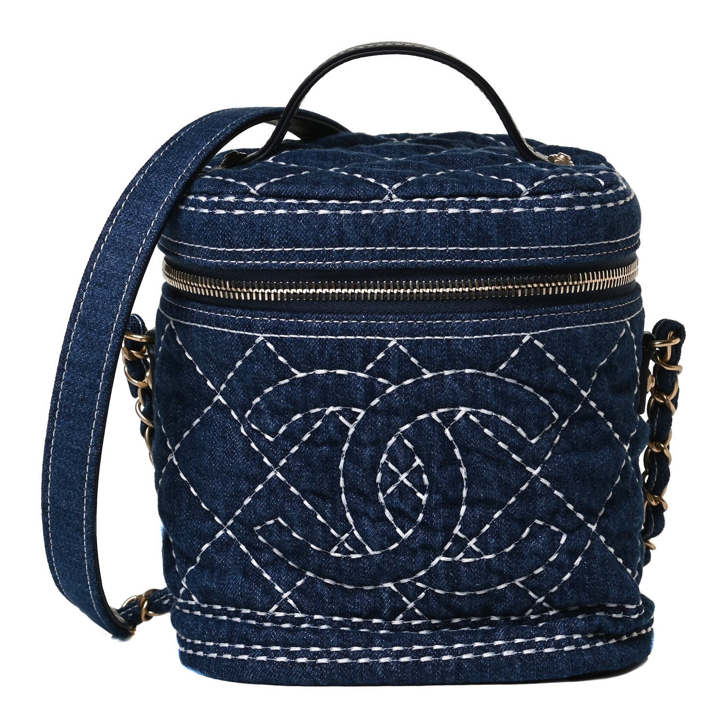 Chanel Denim Quilted Denim Trip Vanity Cosmetic Case Blue 1 of 11