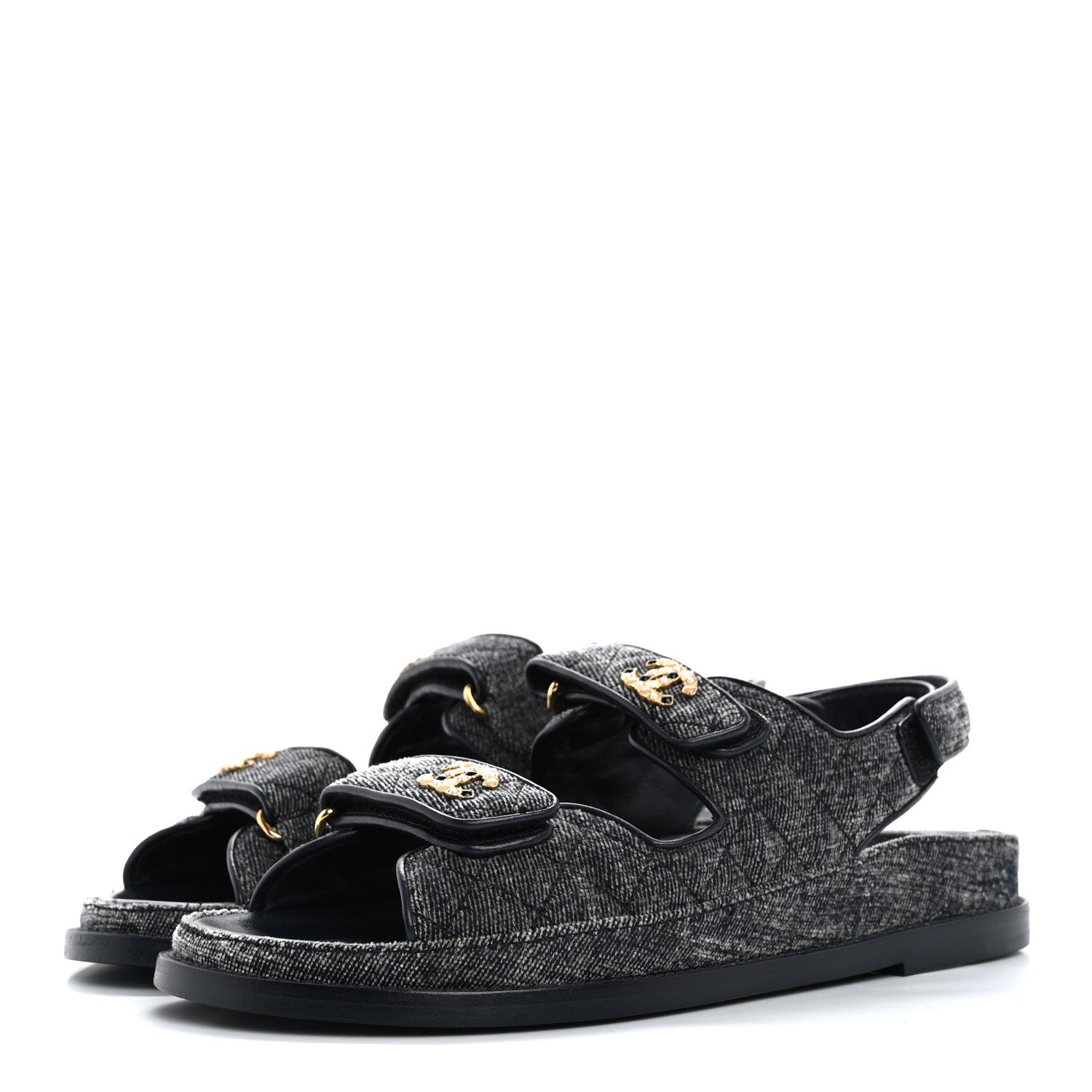 Chanel Velvet Velcro Dad Sandals 38.5 Grey 4 of 10